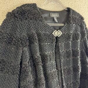 R&M Richards Jacket Womens 1X Black Textured Boucle Sequin Formal Evening Blazer